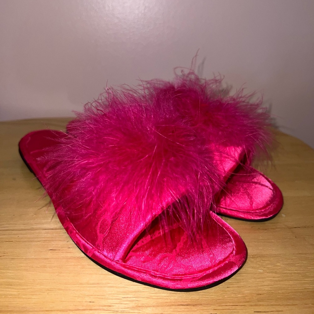 INC International Concepts Pink Fuzzy Slide Sandals